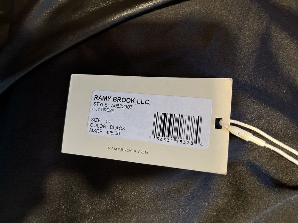 Ramy Brook women Lily Black Tie Wrap Vegan Faux Leather Mini Dress size 14 $425 - Picture 9 of 13